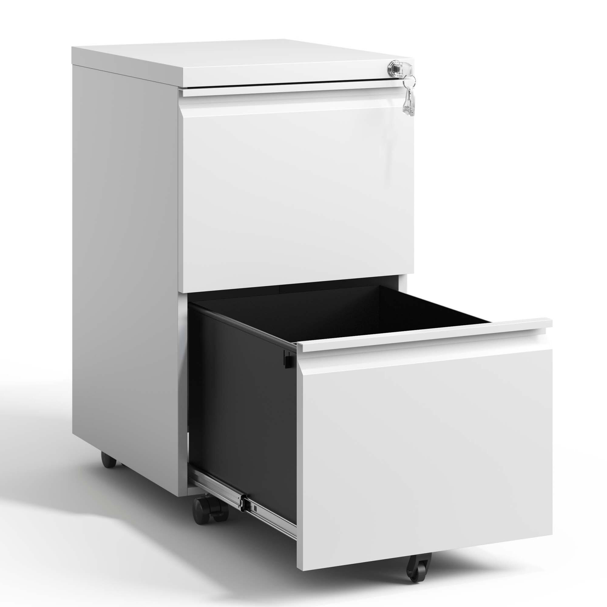 Alt View 7. GOODSILO - Fully Assembled Rolling Mobile File Cabinet with Lock for Legal/Letter/A4 - 2 Drawers - Antique White.