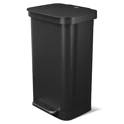 Front. Glad - Glad Step Trash Can, Series 2 Soft Close Bin with Odor Protection, 20 Gal, Black - MATT BLACK.