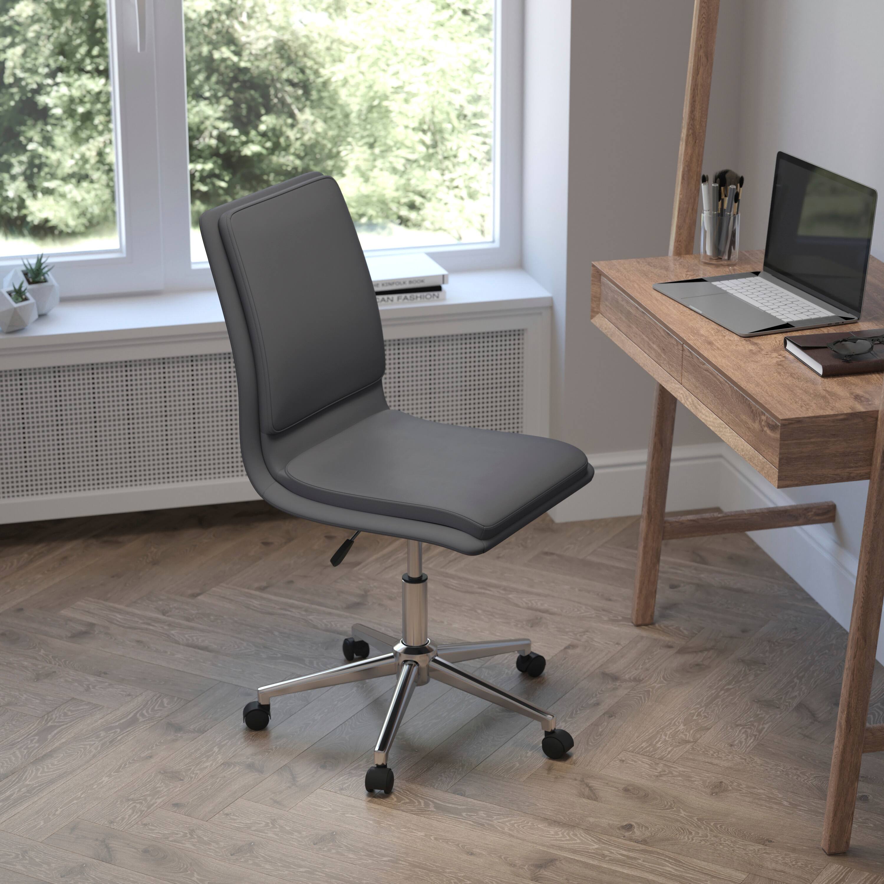 Alt View 2. Flash Furniture - Madigan Mid-Back Armless Swivel Task Office Chair with LeatherSoft and Adjustable Chrome Base, Gray - Gray.