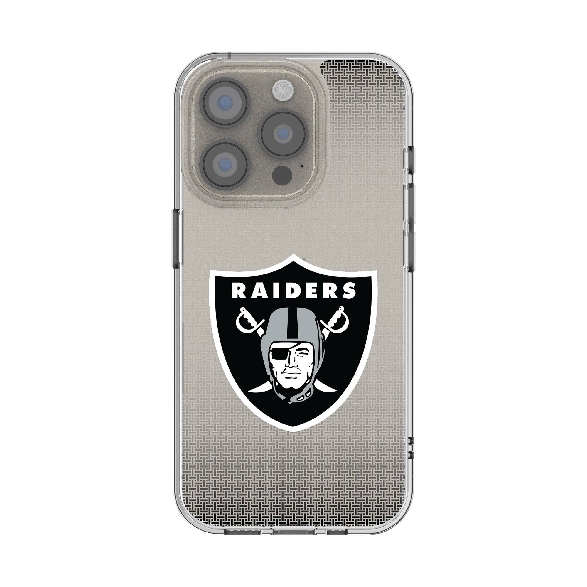 Front. Keyscaper - Las Vegas Raiders Linen Logo iPhone Clear Case - 14 Plus - Multicolor.
