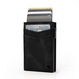 Sharper Image - Leather Wallet w/ Pop-Up Card Holder, Bifold Slim Wallet, RFID Blocking, 6 Card Slot & 5 Pockets - Black