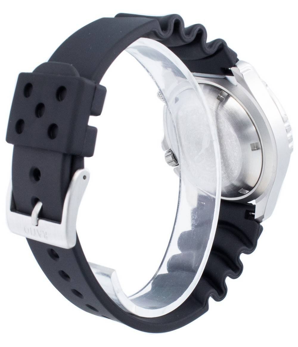 Back. RATIO - FreeDiver Helium Safe 1000M Stainless Steel Automatic 1066KE20-33VA-BLU Men's Watch - black and blue.