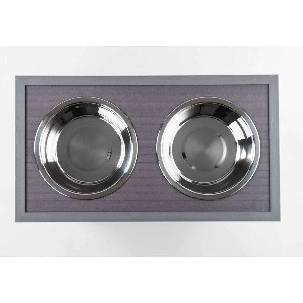 Angle. New Age Pet - ECOFLEX Piedmont 2-Bowl Diner with Sliding Lid Storage Bin -Grey - Grey.