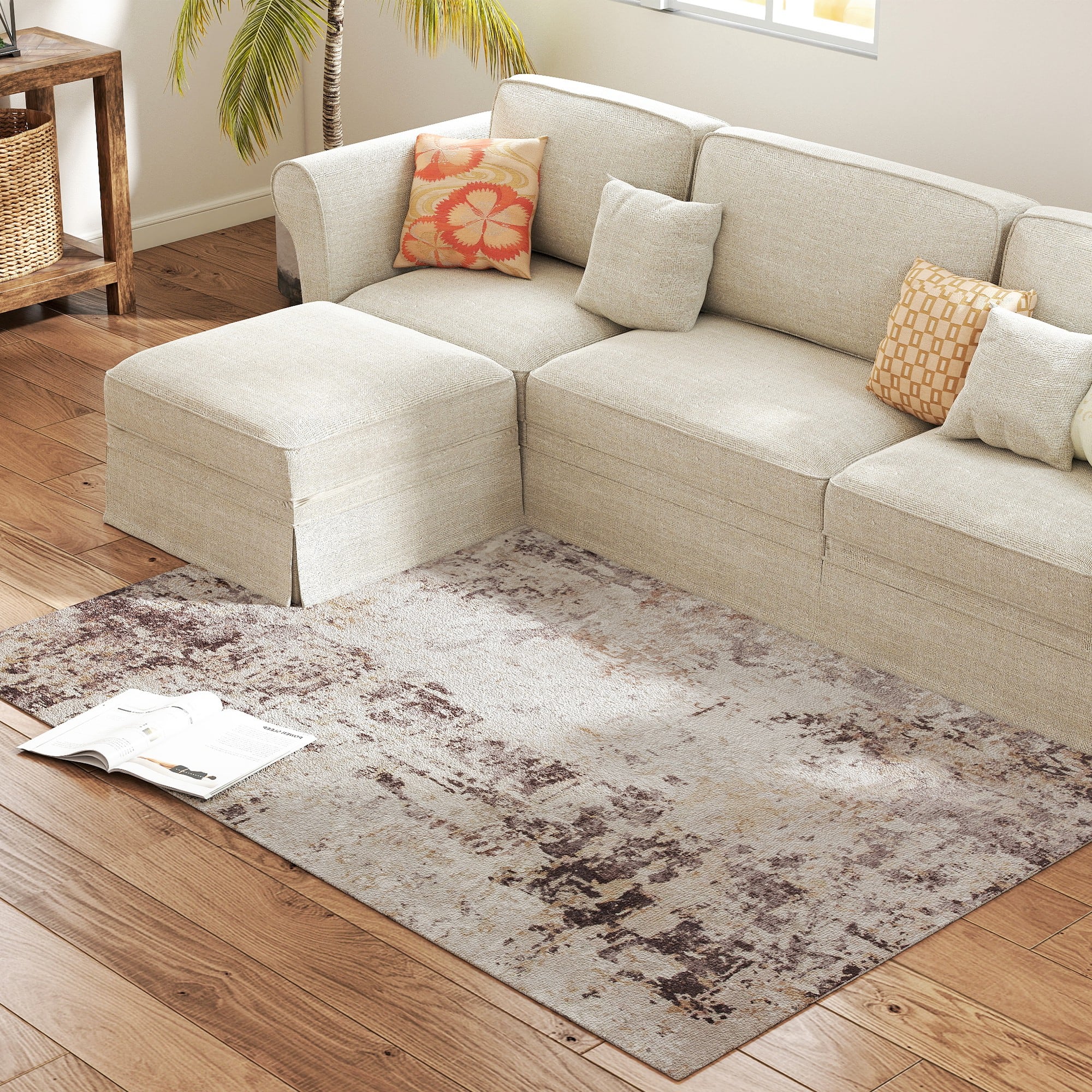 Homcom - Washable Area Rug 4x6, Non-Slip Modern Abstract Floor Carpet for Living Room, Bedroom - Mixed Brown