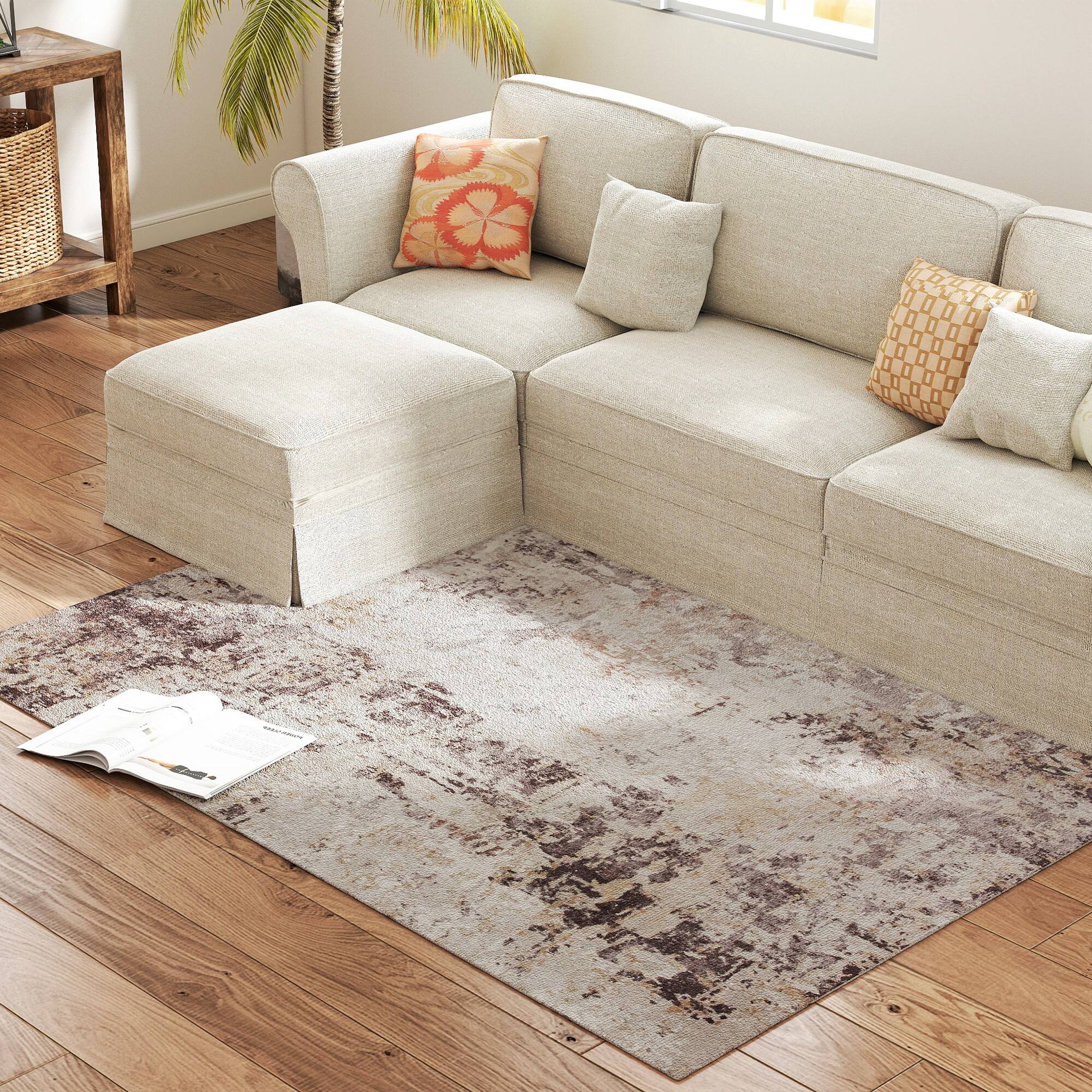 Front. Homcom - Washable Area Rug 4x6, Non-Slip Modern Abstract Floor Carpet for Living Room, Bedroom - Mixed Brown.