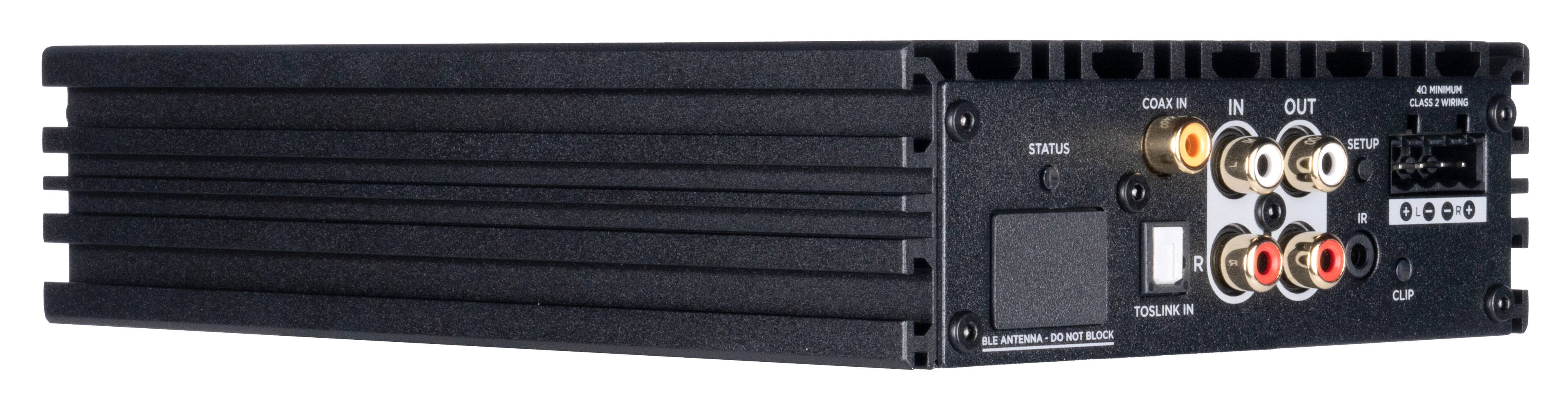 COAX IN IN OUT 40 MINIMUM CLASS 1 WIRING STATUS SETUP IR + 1 + R TOSLINK IN CLIP ANTENNA DO NOT BLOCK BLE