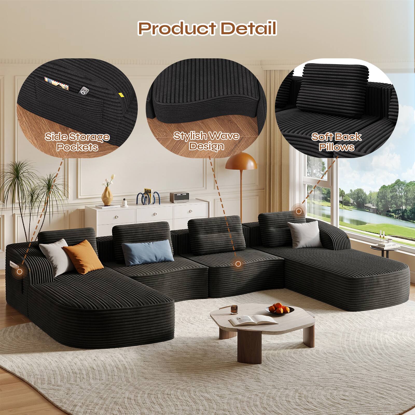 Product Detail

- Side Storage Pockets
- Stylish Wave Design
- Soft Back Pillows