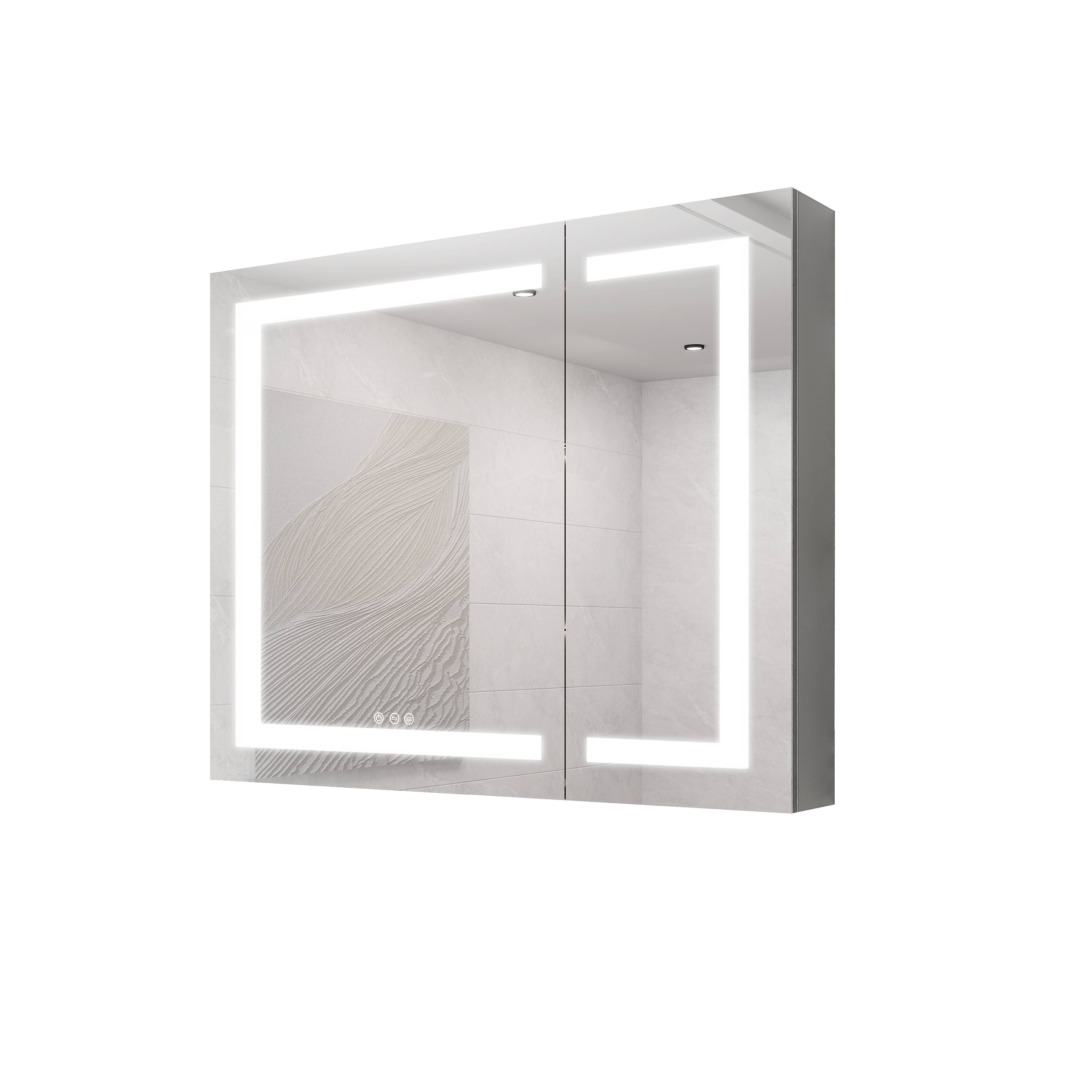 Alt View 7. Boyel Living - 36x30 Inch Medicine Cabinet with LED Vanity Mirror Double Door Anti Fog Recessed or Surface Mount - Silver.