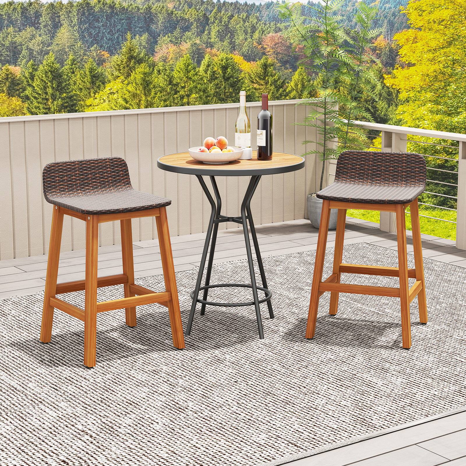 Alt View 3. Gymax - Gymax Solid Acacia Wood Bar Stools Set of 4 Rattan Bar Height Patio Chairs for Porch - Natural.