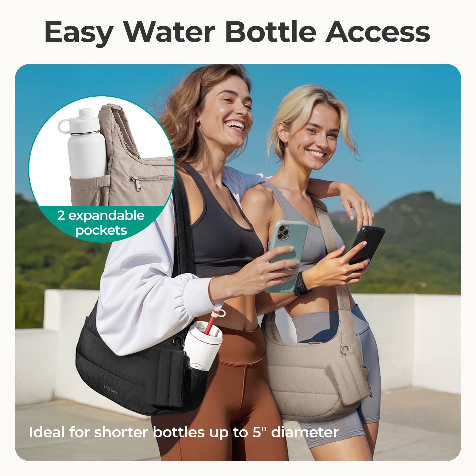 Easy Water Bottle Access

2 expandable pockets

Ideal for shorter bottles up to 5" diameter