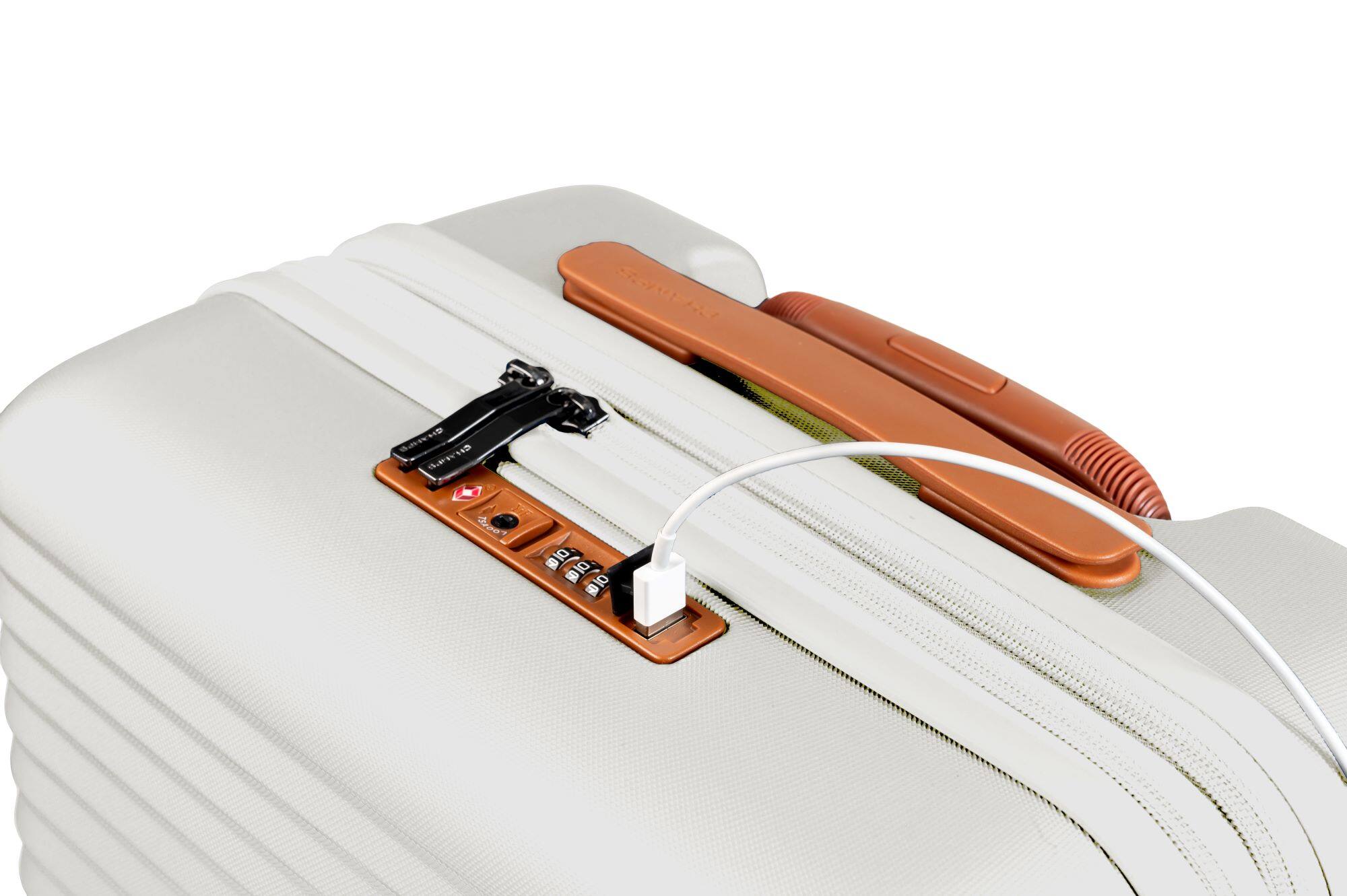 Angle. Champs - Vintage II 3-Piece Luggage Set - Ivory.