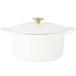 Crockpot - Artisan 5 Quart Round Enameled Cast Iron Dutch Oven with Lid in Linen - White