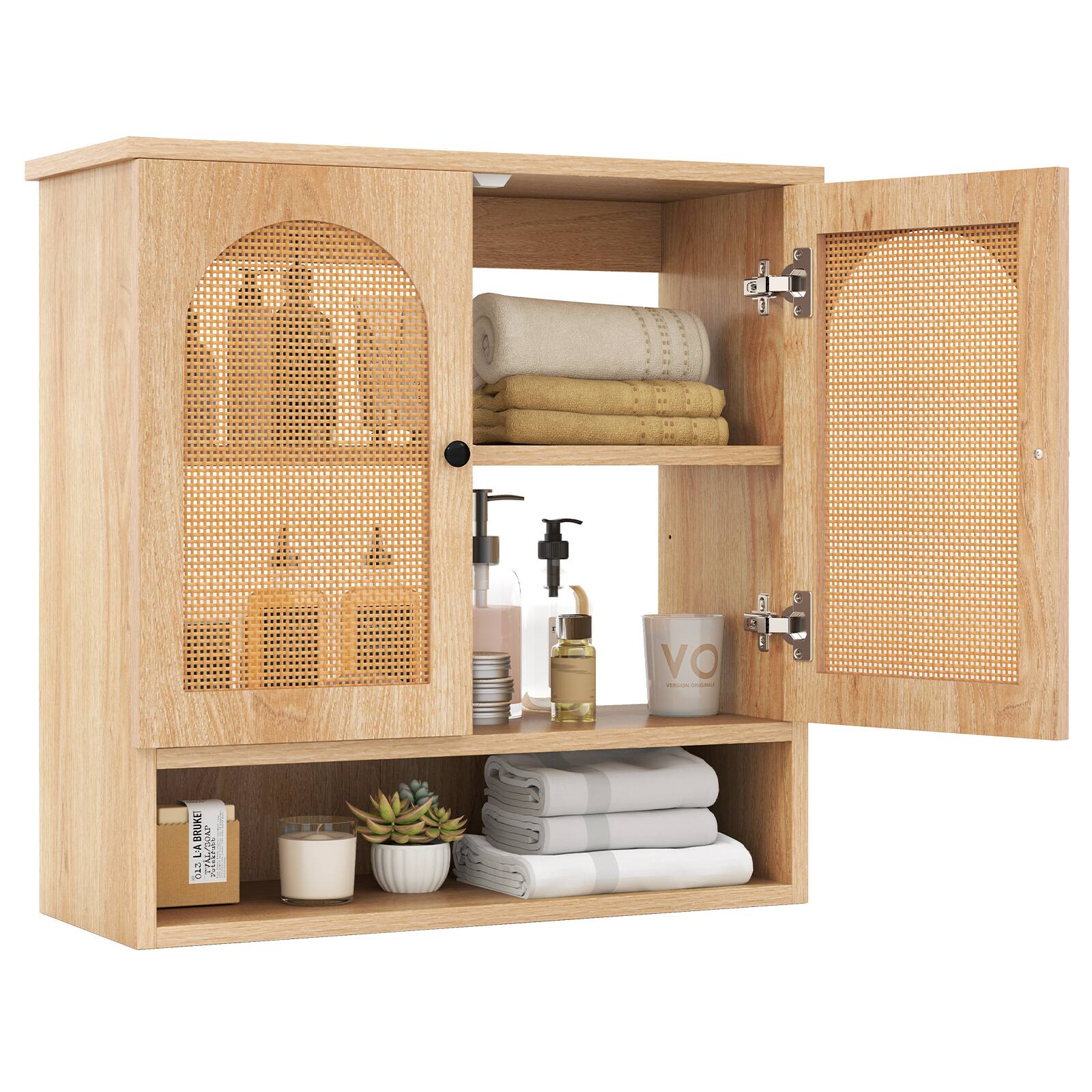 Front. Gymax - Gymax Bathroom Wall Cabinet Deep Bathroom Cabinet w/ Adjustable Shelves - Natural.