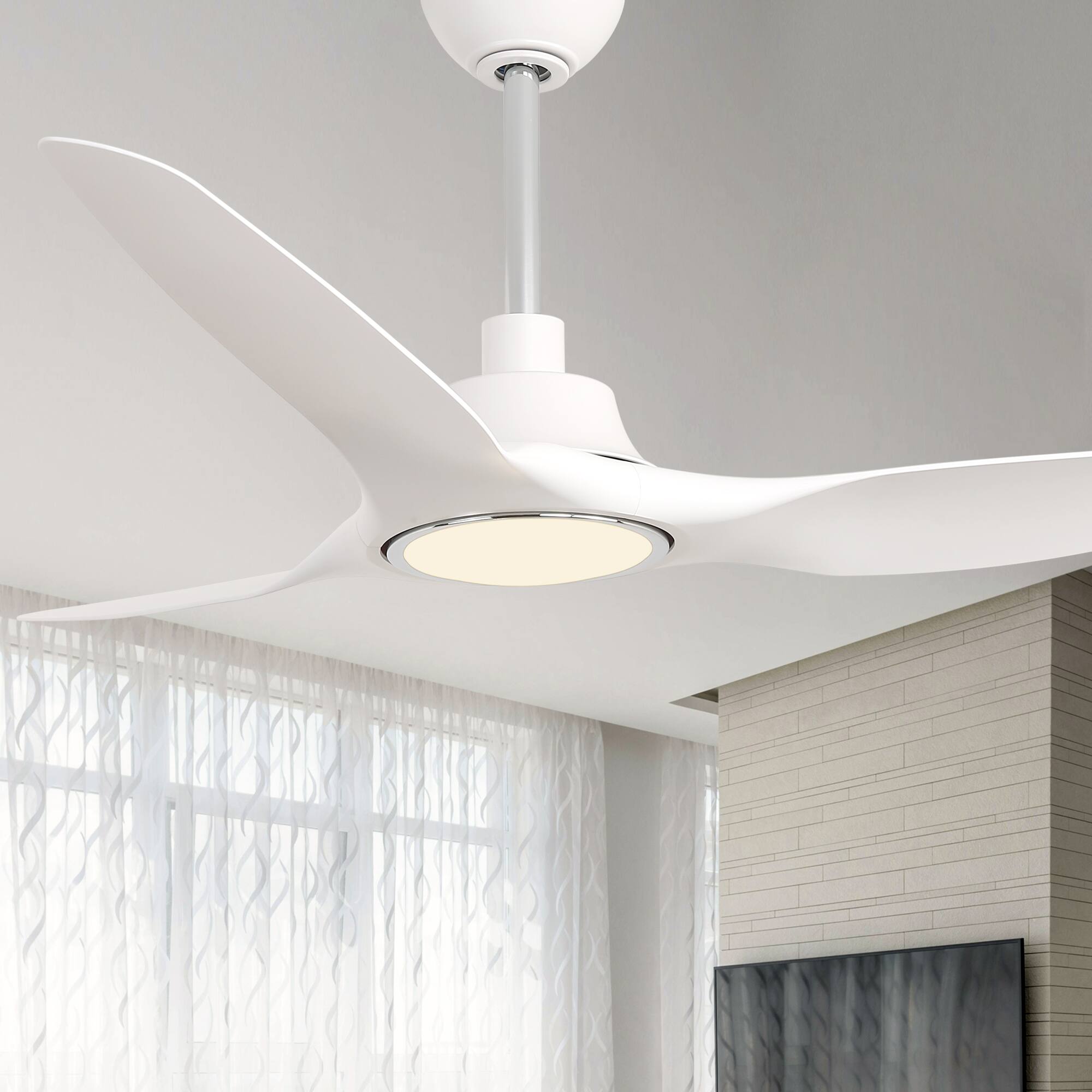 Angle. Parrot Uncle - 52" Modern White Propeller Smart Ceiling Fan with Light and Remote, App Control, Voice Control - White.