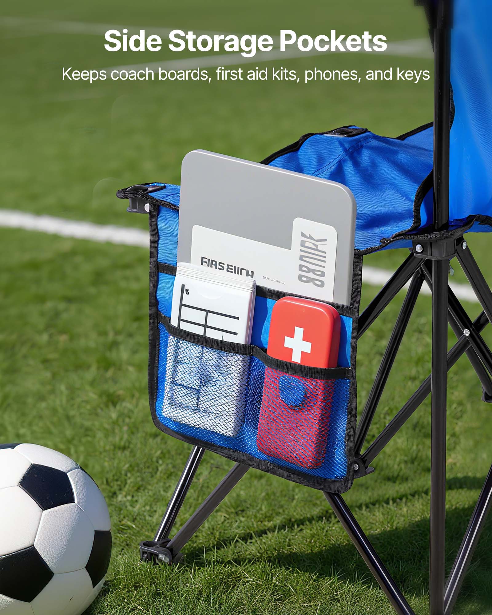 Side Storage Pockets  
Keeps coach boards, first aid kits, phones, and keys