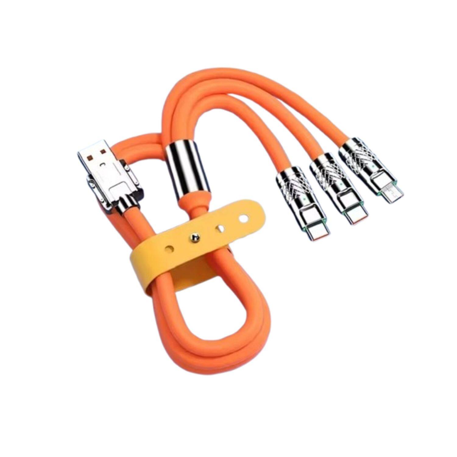 Front. Home Collection - 3-in-1 Fast Charging Cable (1.2m) – Universal Multi-Function USB Charger Cord with Lightning, USB-C & Micro-USB.