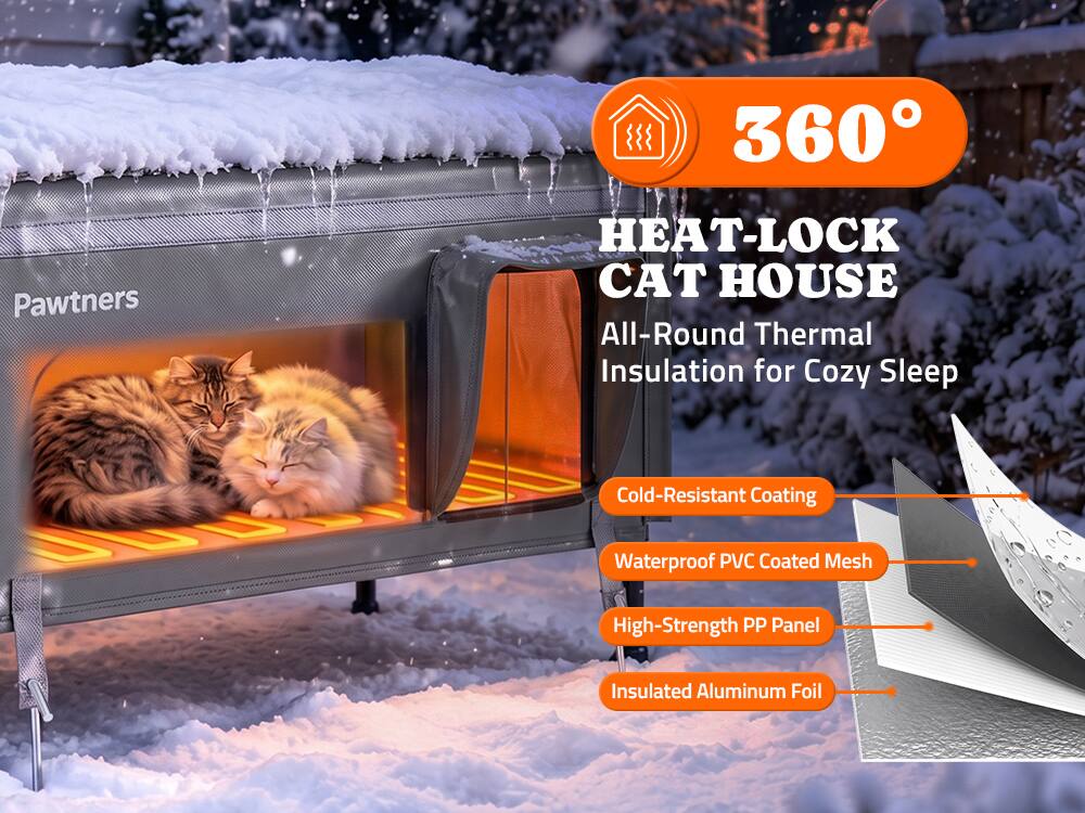 360°

Pawtners

HEAT-LOCK CAT HOUSE
All-Round Thermal Insulation for Cozy Sleep

- Cold-Resistant Coating
- Waterproof PVC Coated Mesh
- High-Strength PP Panel
- Insulated Aluminum Foil