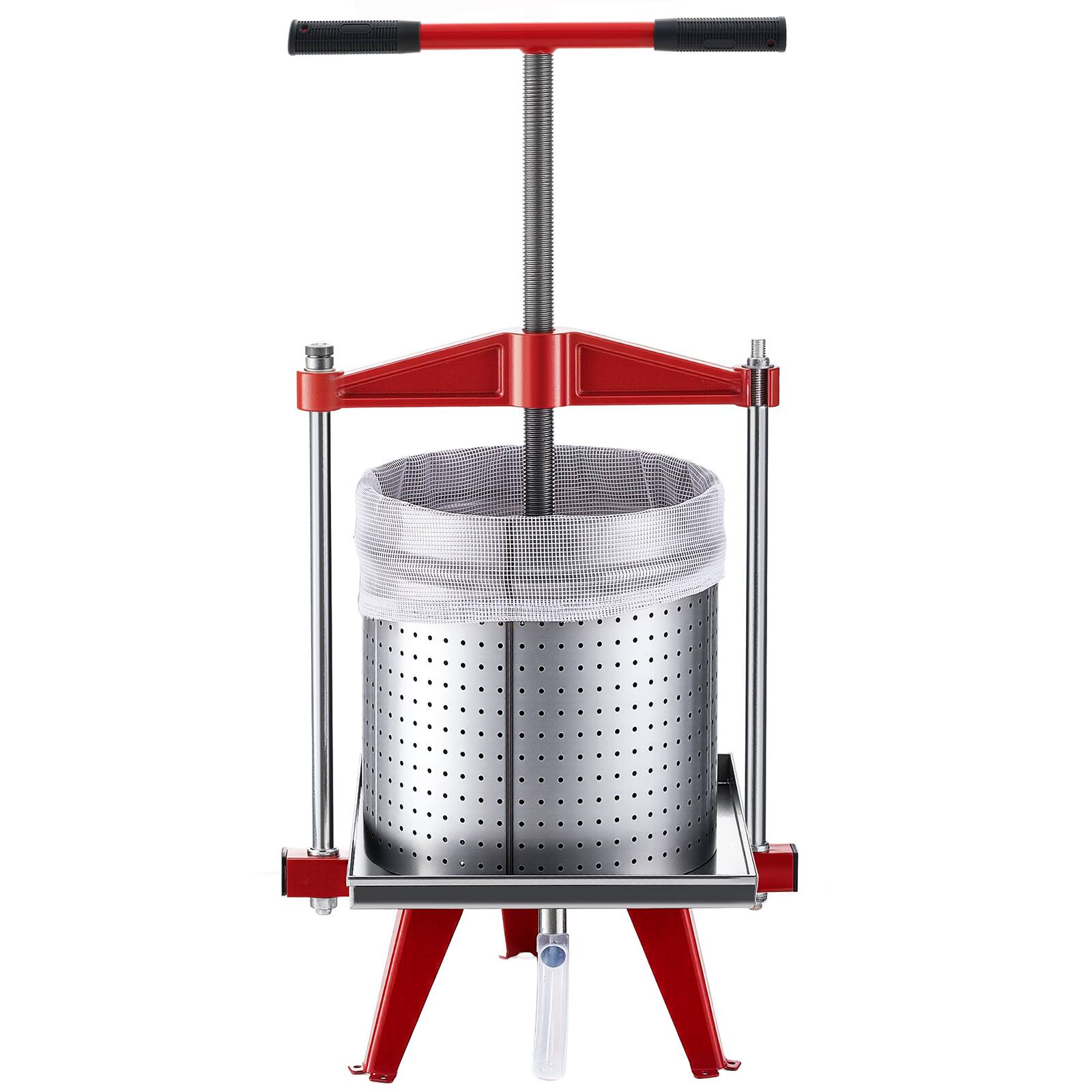 Alt View 5. VEVOR - Fruit Wine Press, 3.96Gal/15L, Stainless Steel Manual Juice Maker, Heavy Duty T-Shaped Handle & Cross-beam for Cider - Silver;Red.