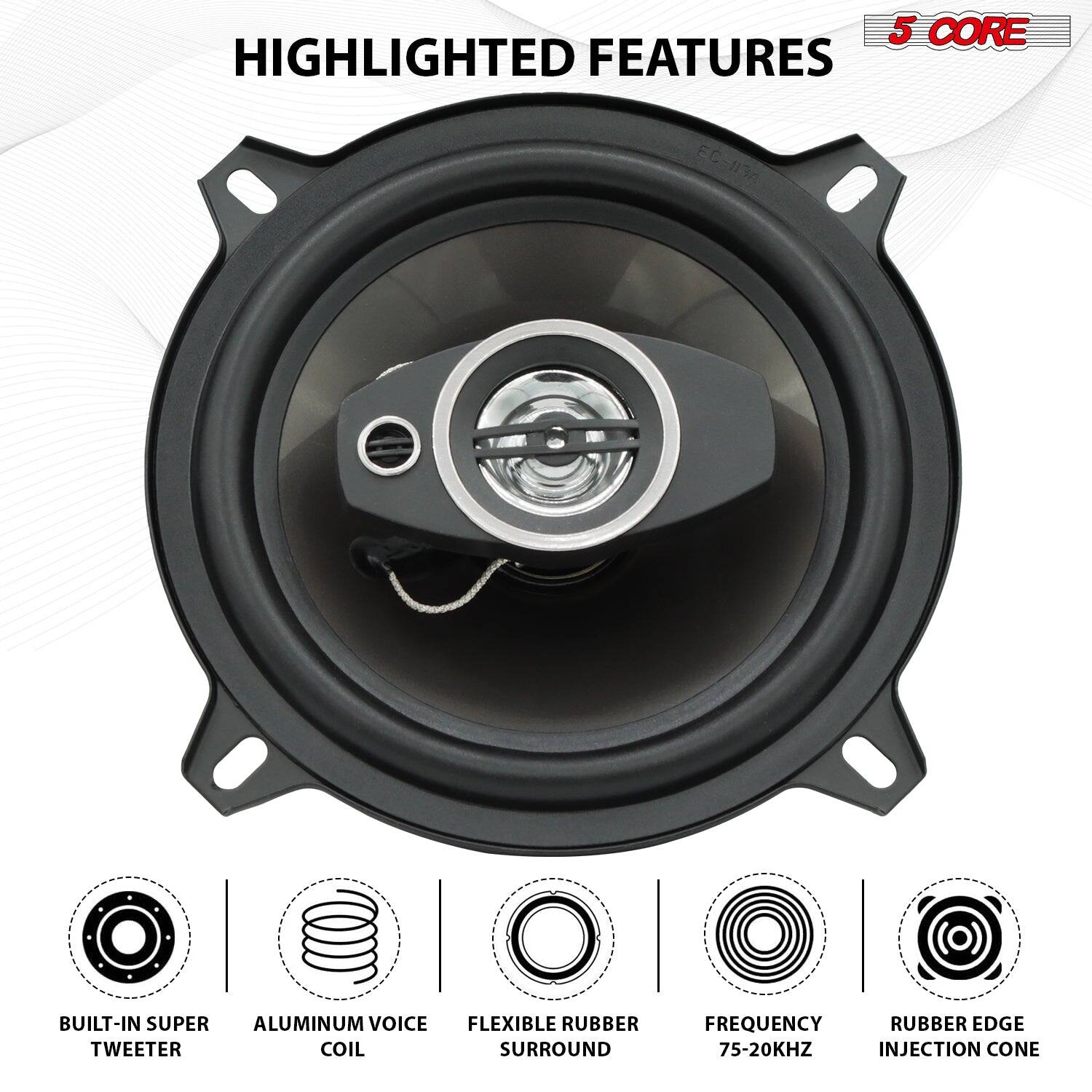 5 CORE HIGHLIGHTED FEATURES

BUILT-IN SUPER TWEETER
ALUMINUM VOICE COIL
FLEXIBLE RUBBER SURROUND
FREQUENCY 75-20KHZ
RUBBER EDGE INJECTION CONE