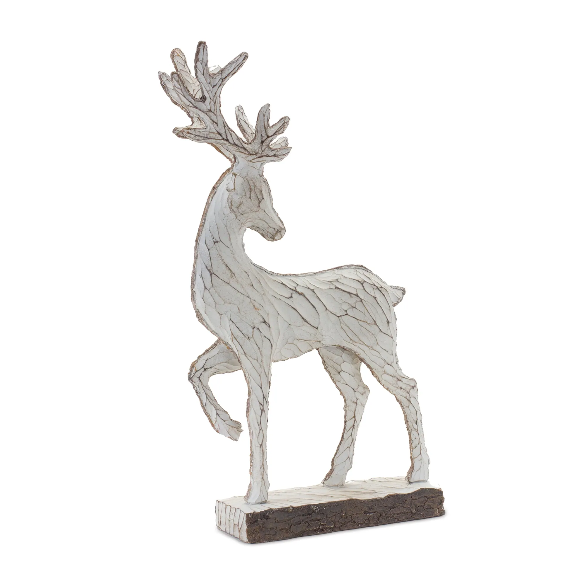 Angle. BreeBe - Carved Deer Decor (Set of 2) - White, Brown.
