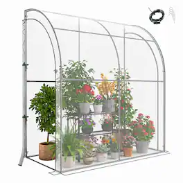 Costway - 7' x 3.5' x 7' Lean-tohouse Portable Wall House with PE Cover and Shelf 78"