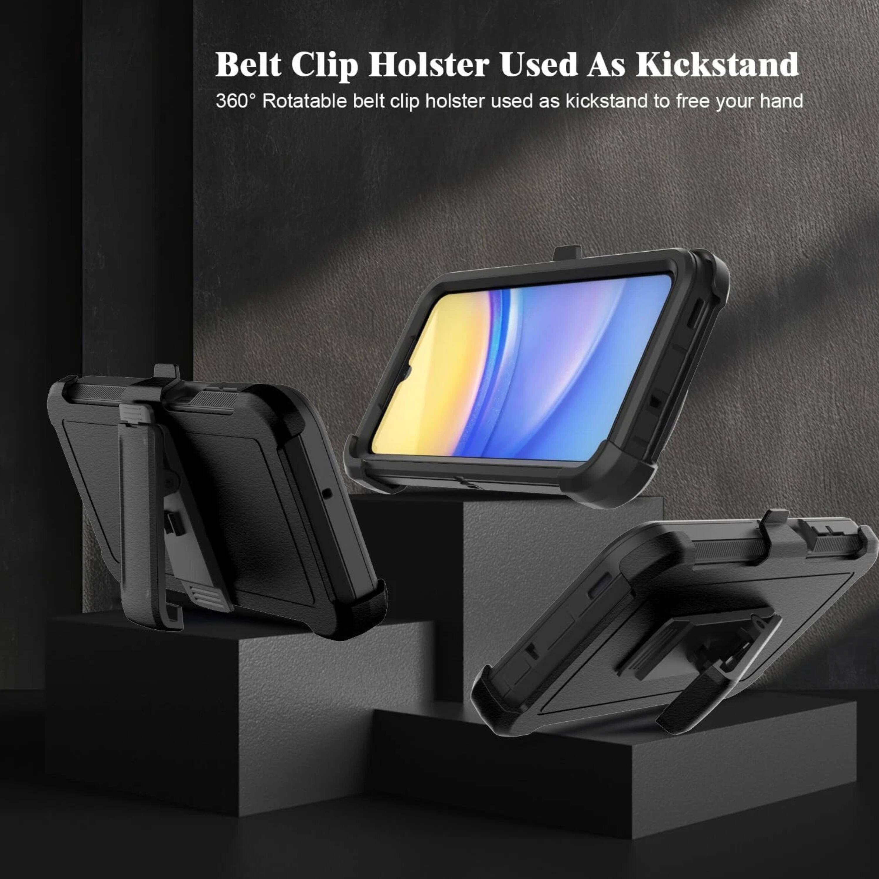 Belt Clip Holster Used As Kickstand

360° Rotatable belt clip holster used as kickstand to free your hand