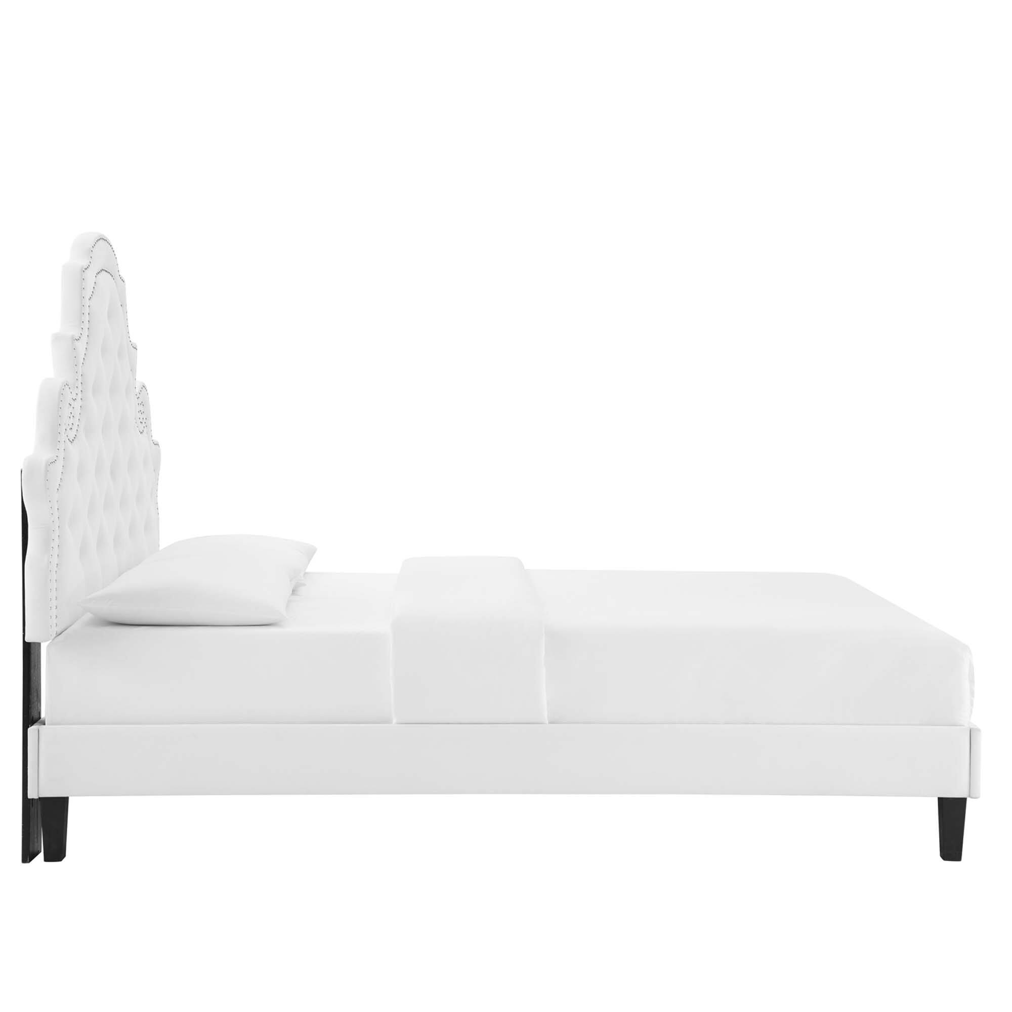 Alt View 4. Modway - Leah Chevron Tufted Performance Velvet Queen Platform Bed - White.