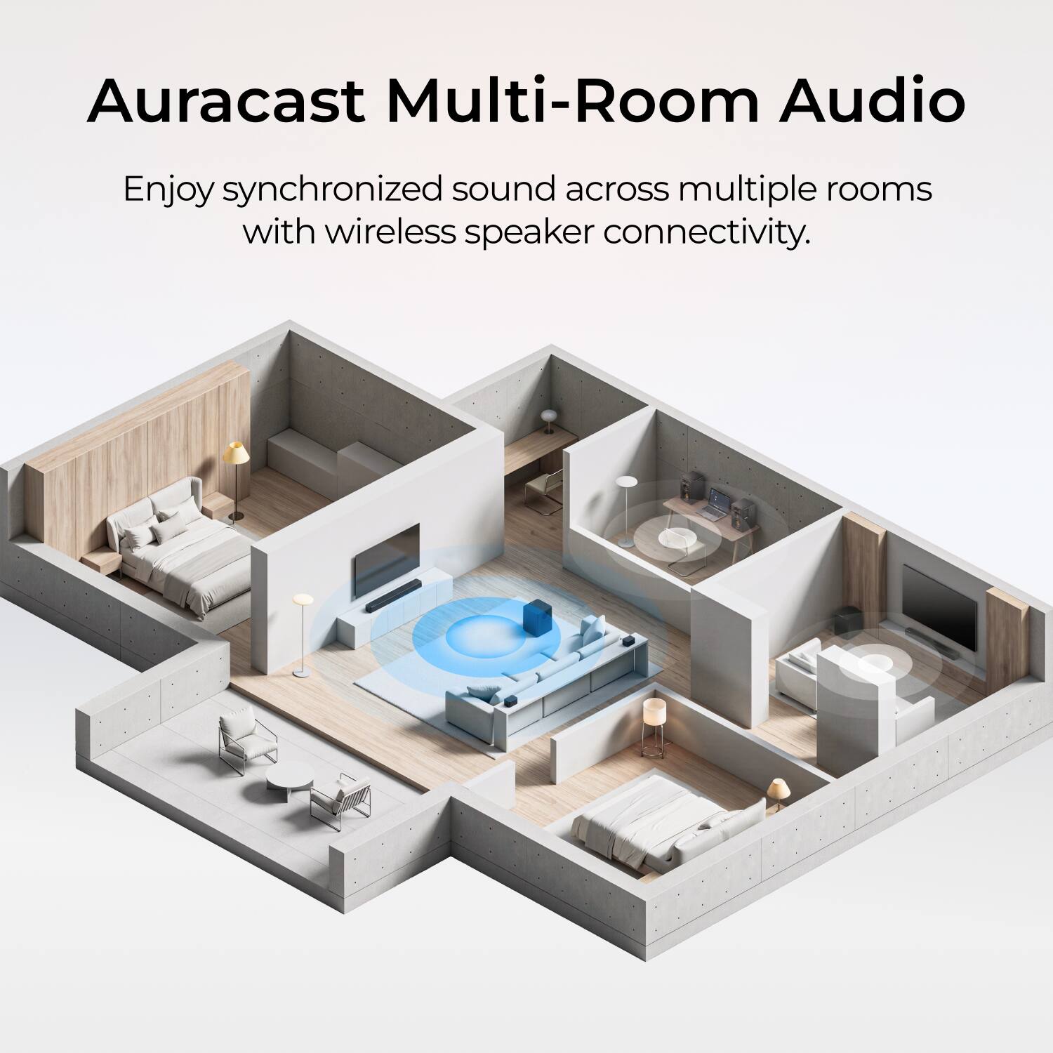 Auracast Multi-Room Audio

Enjoy synchronized sound across multiple rooms with wireless speaker connectivity.