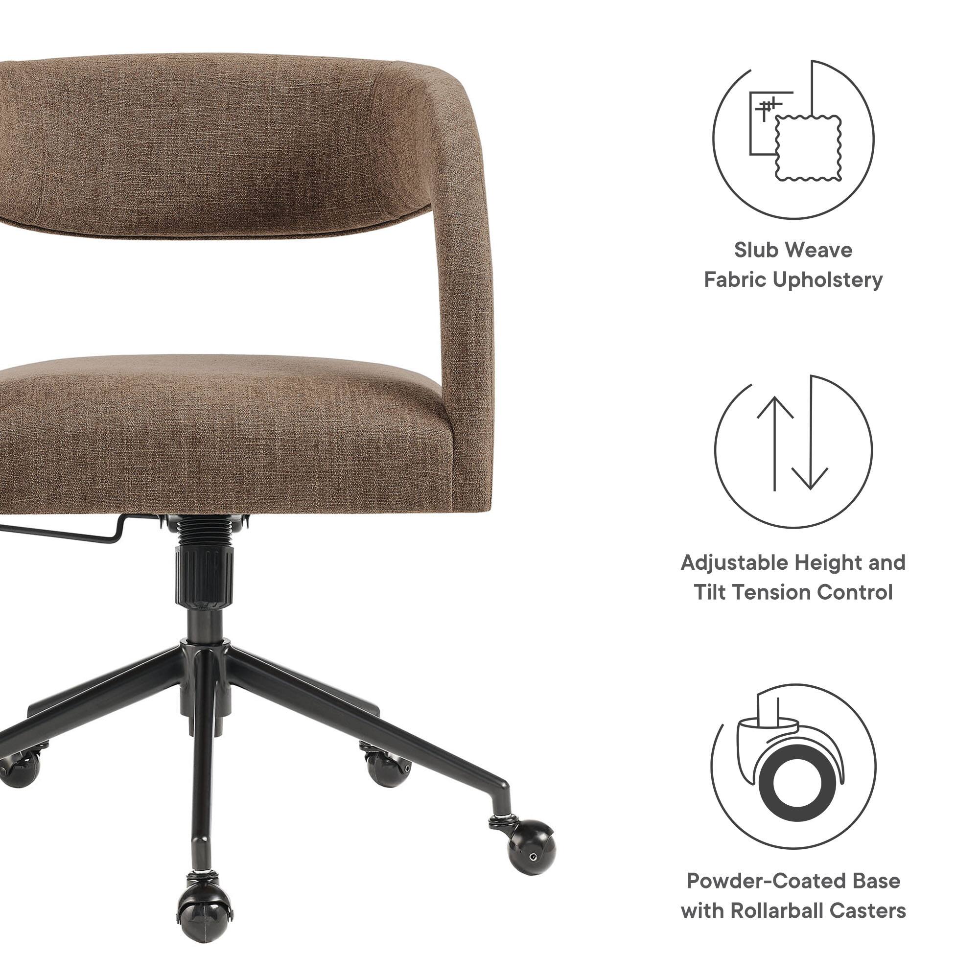 Slub Weave Fabric Upholstery  
Adjustable Height and Tilt Tension Control  
Powder-Coated Base with Rollarball Casters