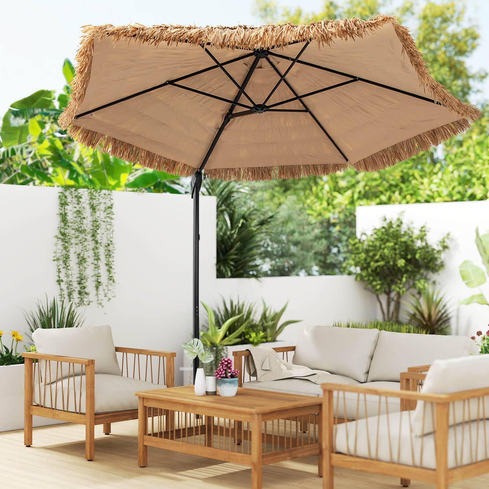 Alt View 4. Costway - Costway 9.5 FT Cantilever Hula Tiki Thatch Patio Umbrella with Vented Top, 8-Layer Thatch - Beige.