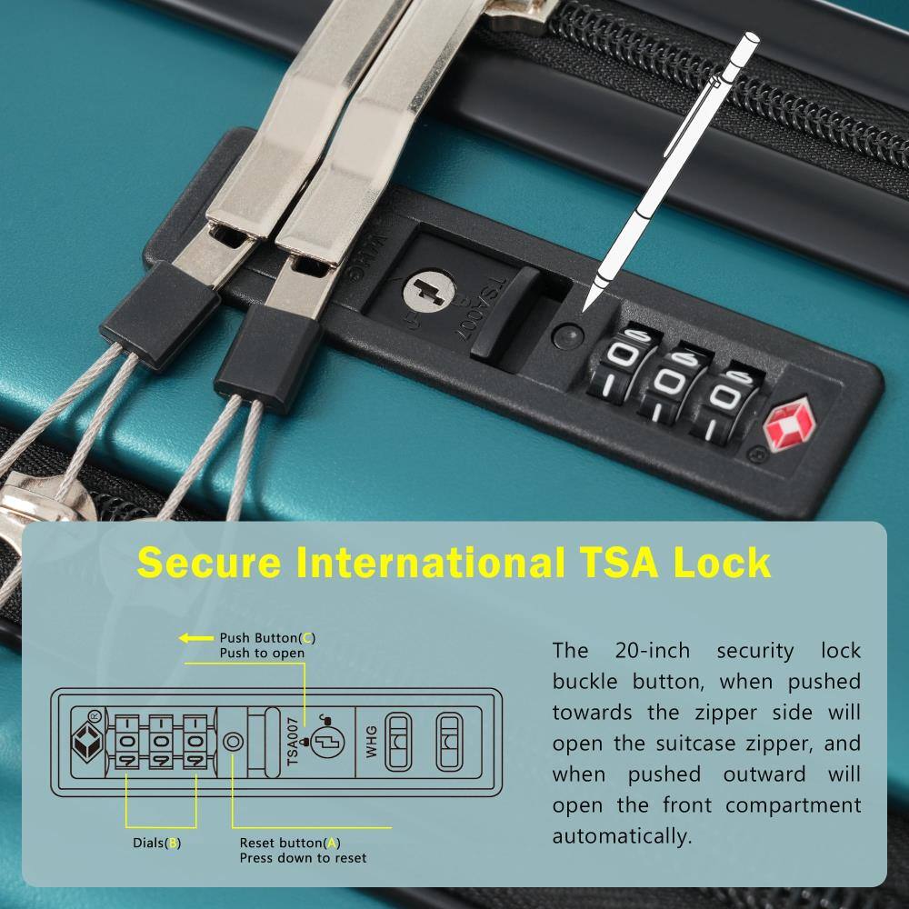 Secure International TSA Lock

WHO TSA007 0 I 0 0 I I Secure International TSA Lock I I 9 Dials( I Push Button( Push to open TSA007 WHG Reset button( Press down to reset

The 20-inch security lock buckle button, when pushed towards the zipper side will open the suitcase zipper, and when pushed outward will open the front compartment automatically.

- Push Button(○) Push to open
- Dials(●)
- Reset button(▲) Press down to reset