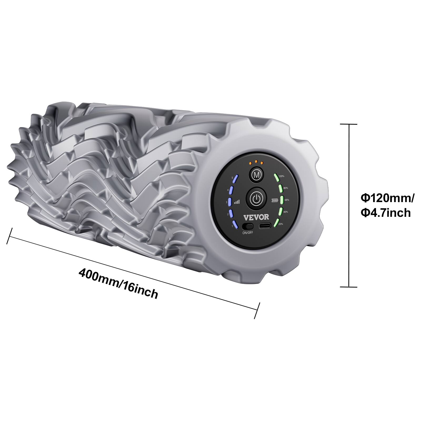 M  
VEVOR  
ON/OFF  
100%  
80%  
60%  
40%  
20%  
0%  

400mm/16inch  
Φ120mm/4.7inch