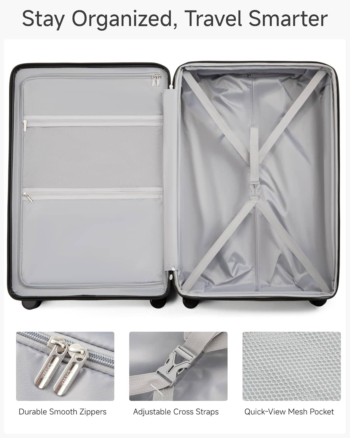 LUGGEX 28 Inch Checked Luggage Expandable PC Hardside Suitcase