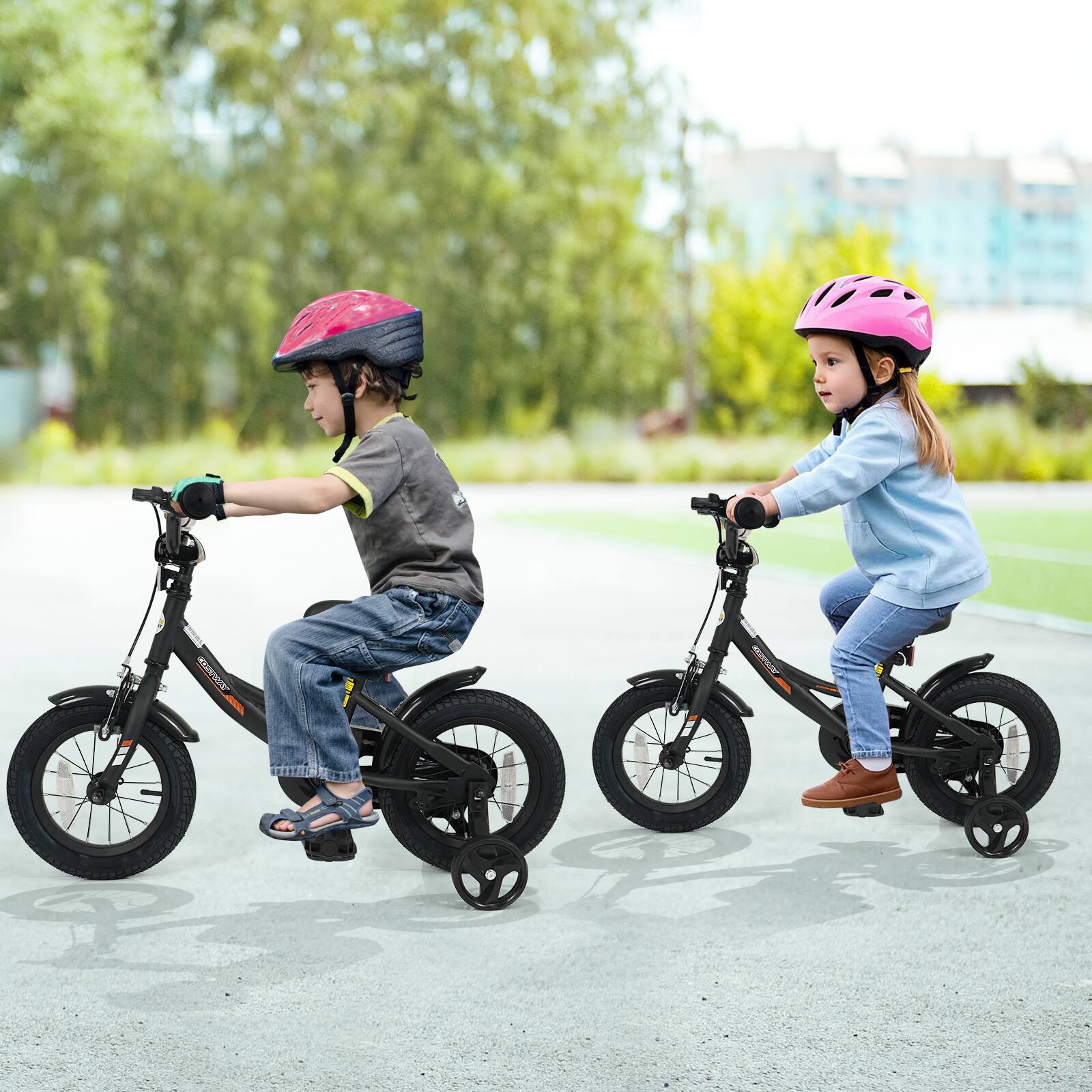 Alt View 2. Costway - Costway 12 Inch Kids Bike with Training Wheels Dual Brakes Adjustable Seat Handlebar Height - Black.