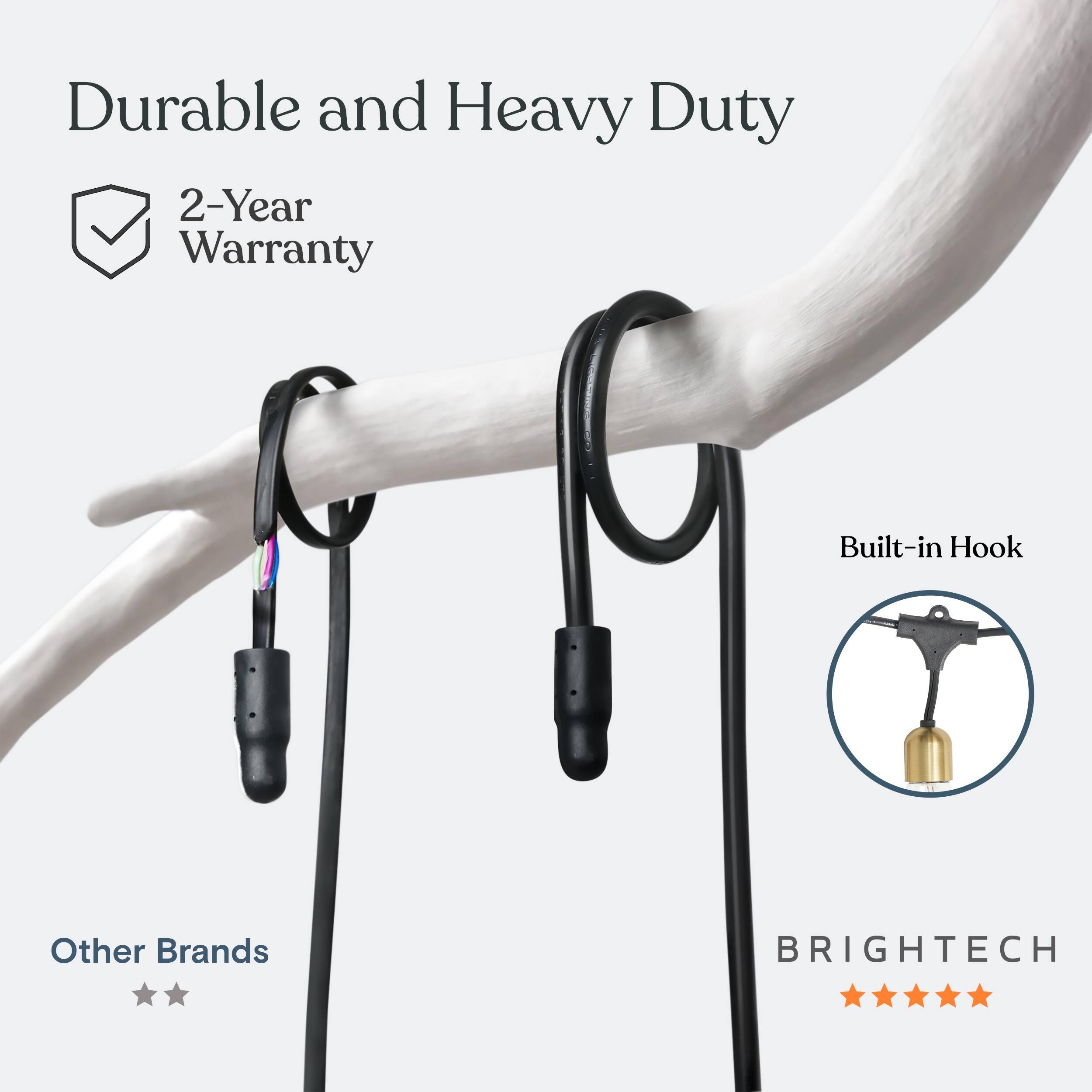 Durable and Heavy Duty  
2-Year Warranty  
Built-in Hook  

Other Brands  
BRIGHTTECH
