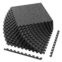 Costway - 12 PCS 0.55" Thick Rubber Top Exercise Mat 48 Sq Ft Non-Slip & Shock Equipment - Black+Gray