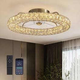 Siljoy - 20-22-inch Luxury Crystal Flush Mount Fan Light Dimmable Quiet for Bedroom and Living Room - Gold
