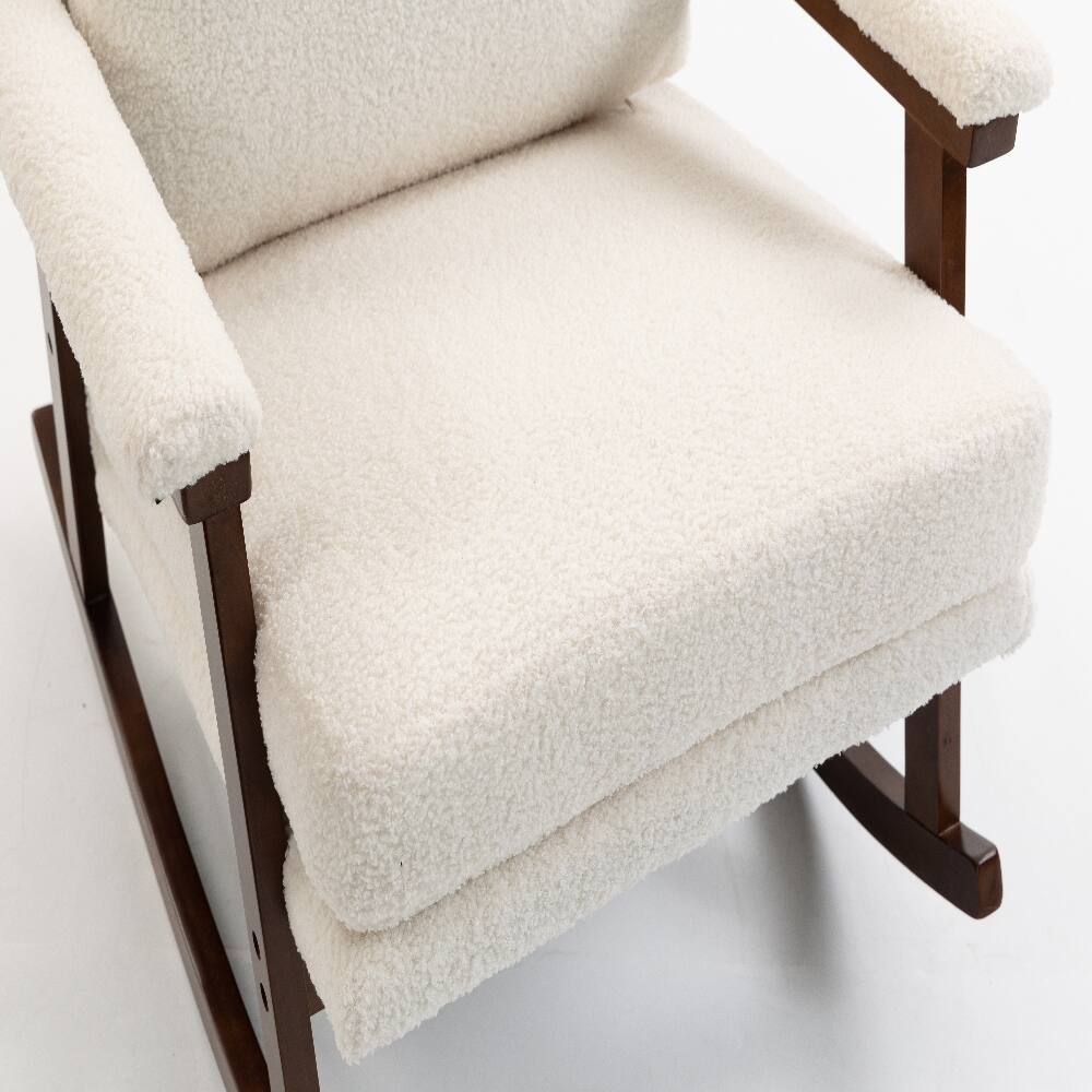Alt View 9. Loheer - Loheer Mid Century Modern Accent Chair Solid Wood Rocking Chair Upholstered Reading Armchair for Bedroom Sunroom White - White.