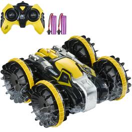 VEVOR - Amphibious Remote Control Car Boat, 2.4GHz 12 km/h, 4WD Waterproof RC Car for Kids, 360° Rotating Stunt Car - Yellow