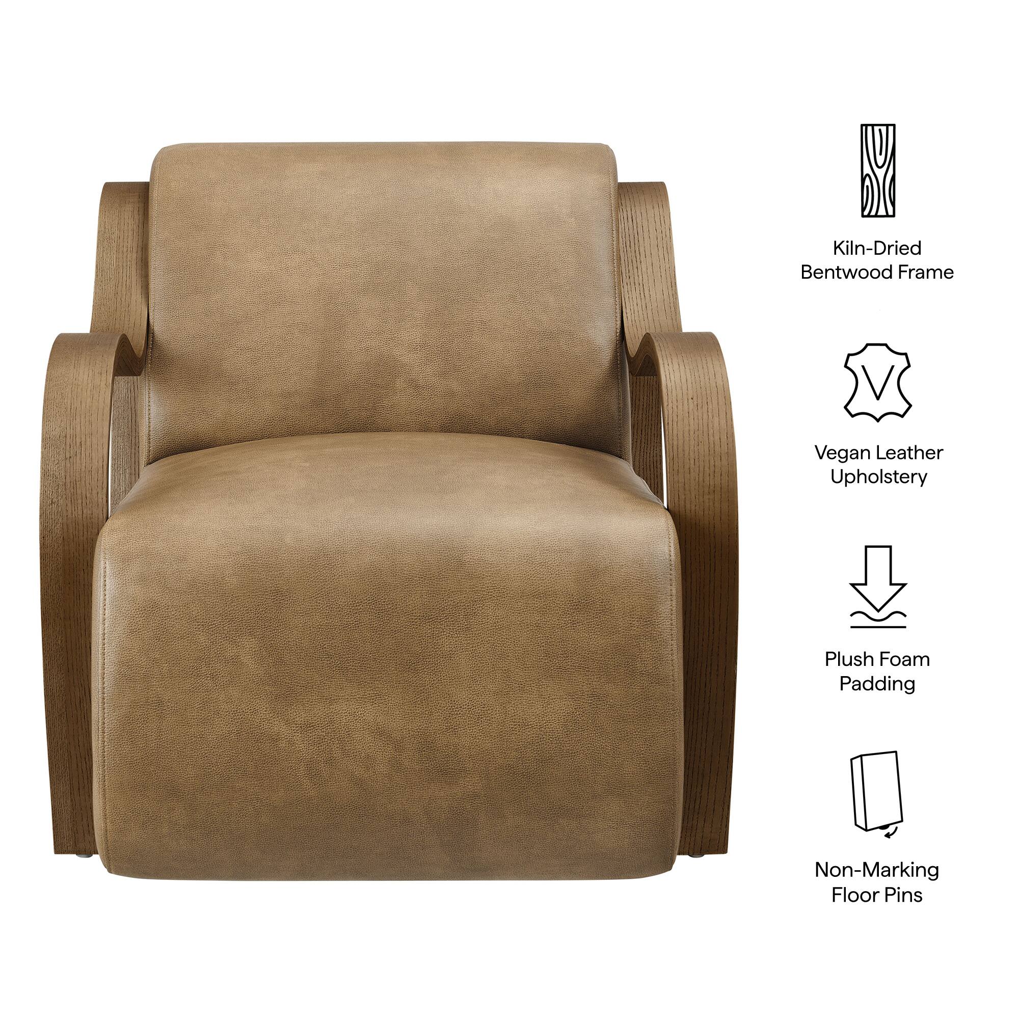 Kiln-Dried Bentwood Frame  
Vegan Leather Upholstery  
Plush Foam Padding  
Non-Marking Floor Pins