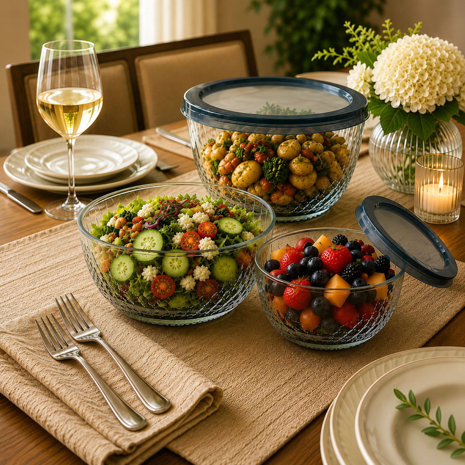 Alt View 4. Sorbus - Sorbus 4-Piece Glass Diamond Textured Bowl Set – Nesting Mixing & Storage Bowls, Microwave, Dishwasher & Freezer Safe - Clear.