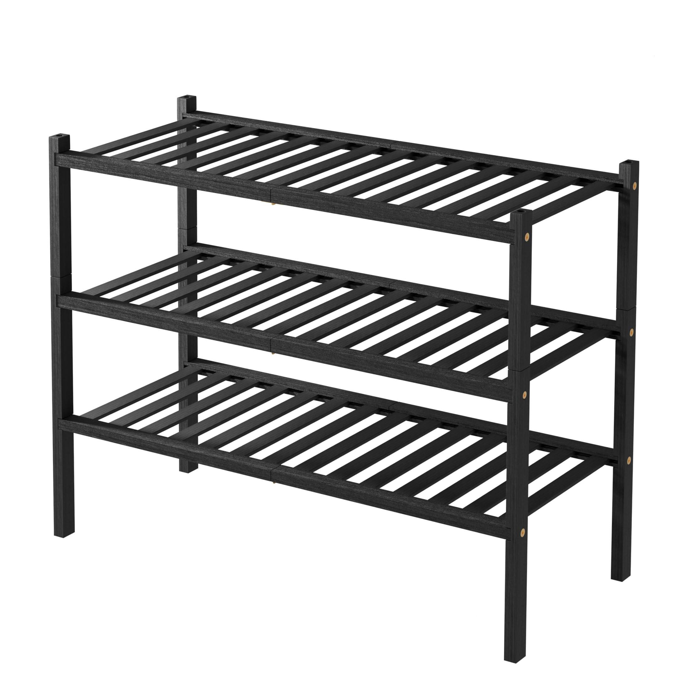 Alt View 2. Dazzed Corner - 3 Tier Bamboo Shoe Rack for Closet Free Standing Wood Shoe Shelf Storage Organizer Stackable - Black.