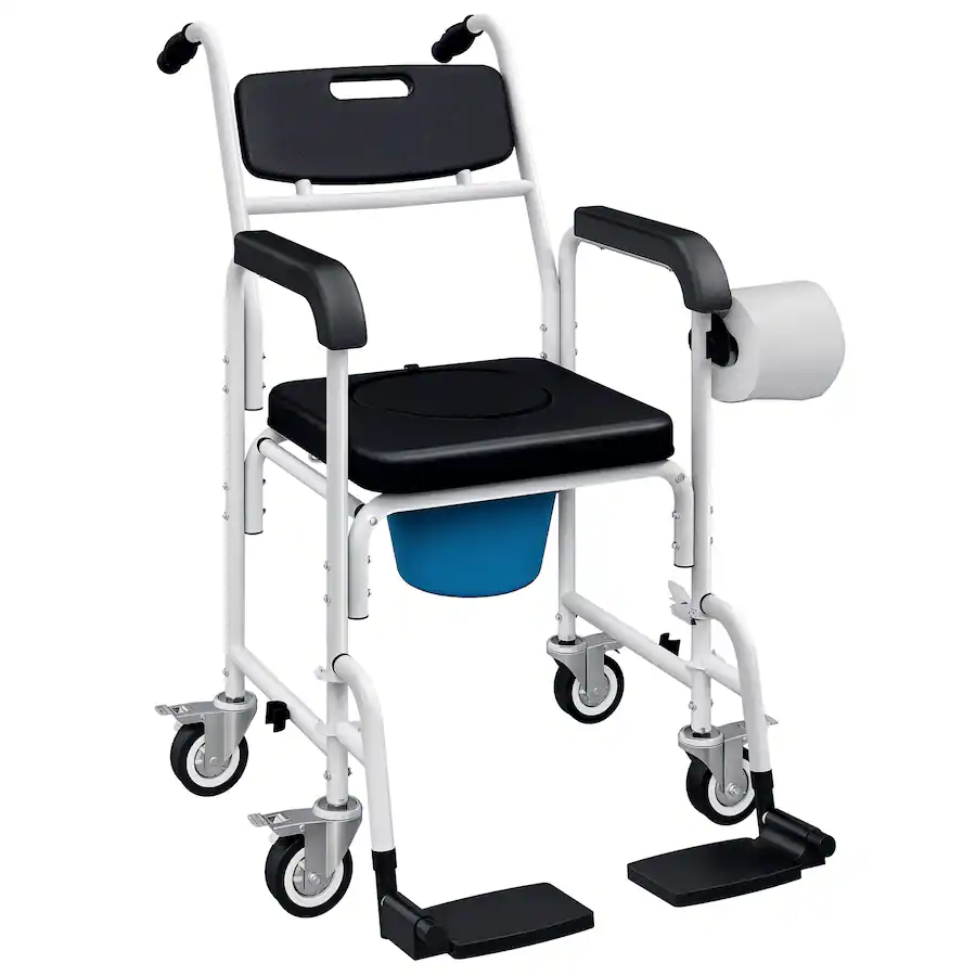 Homcom Shower Chair with Wheels in 1, Bedside Commode Wheelchair