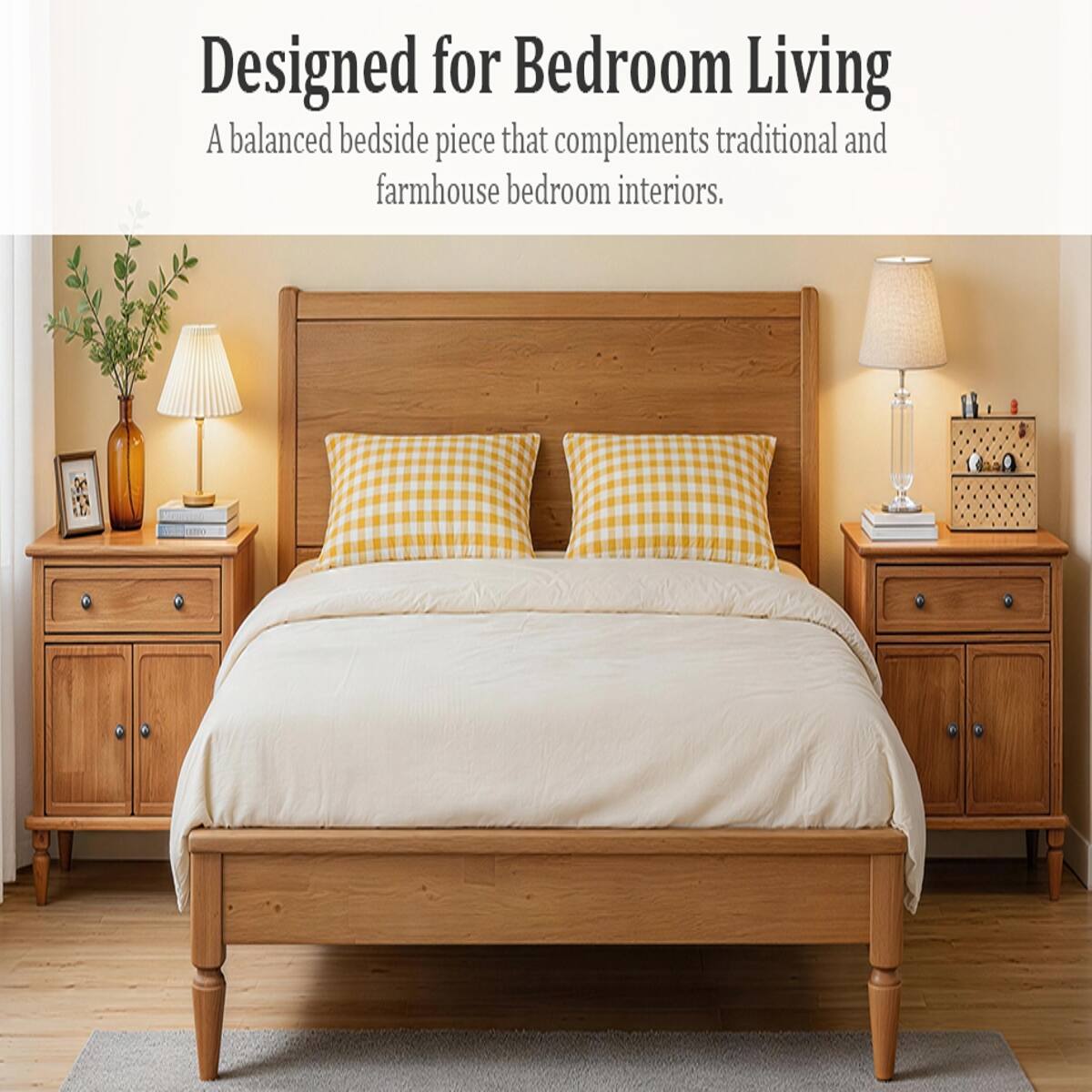 Designed for Bedroom Living  
A balanced bedside piece that complements traditional and farmhouse bedroom interiors.