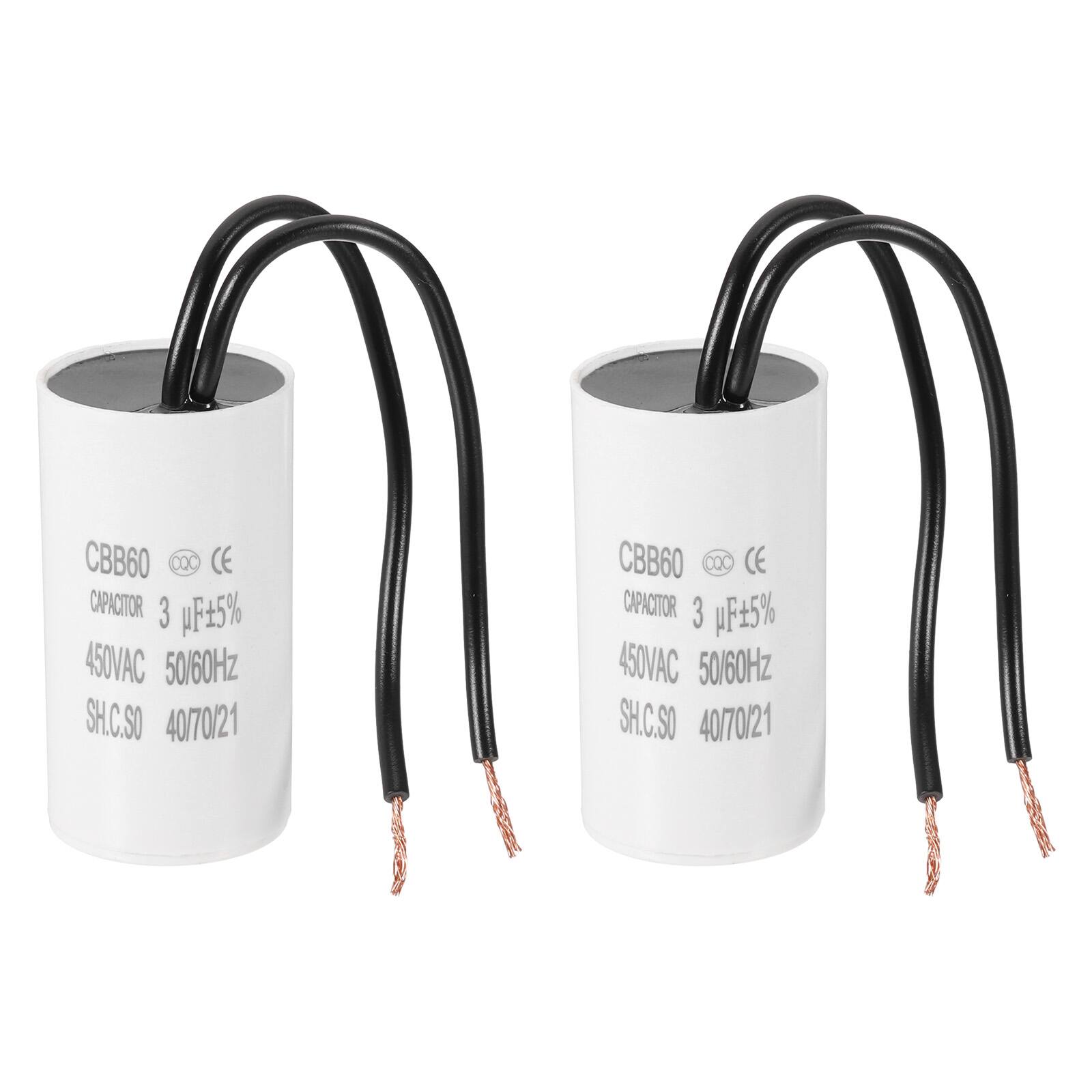 Unique Bargains - 2pcs 3uF CBB60 Running Capacitor, AC 450V 2 Wires 50/60Hz for Refrigerators, Washing Machines, Water Pumps - White price history on PriceWatchPro