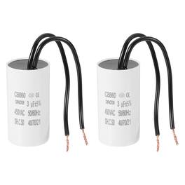 Unique Bargains - 2pcs 3uF CBB60 Running Capacitor, AC 450V 2 Wires 50/60Hz for Refrigerators, Washing Machines, Water Pumps - White