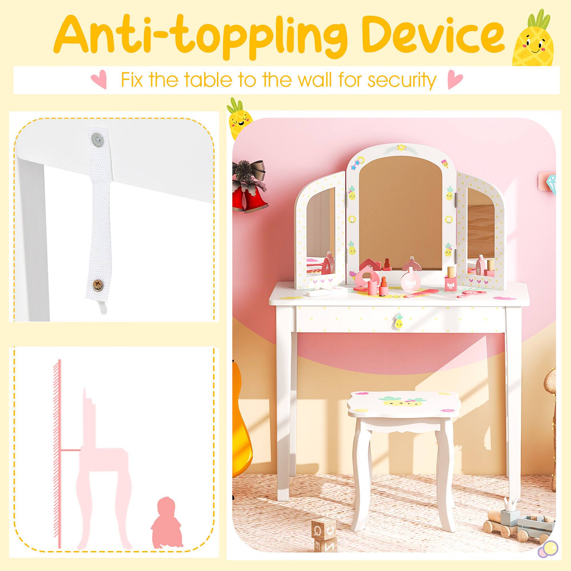 Anti-toppling Device  
Fix the table to the wall for security