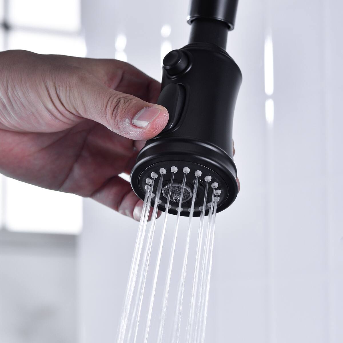 Alt View 8. Ropilly - Ropilly Bridge Kitchen Faucet with Pull Down Spray Head, Matte Black Finish, Dual Handle Brass Kitchen Faucet - Matte Black.