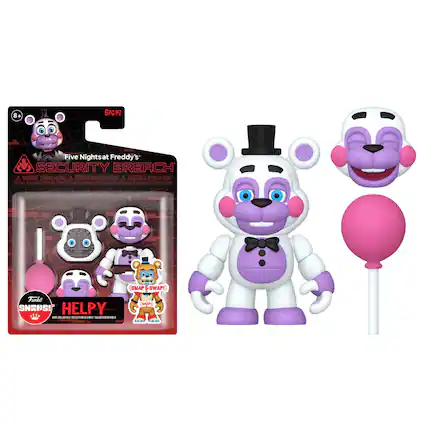 Sure, here is the corrected and grouped text from the image:
---
**Five Nights at Freddy's Security Breach**
**6PC/PZ**
**8+**
**WARNING: CHOKING HAZARD - ATTENTION: DANGER DE SOUFFLENEMENT - ADVERTENCIA: PELIGRO DE ASFIXIA**
**Funko SNAP!**
**HELPTY**
**SNAP! SWAP!**
**Funko**
**www.funko.com**
**COLLECTION WORLDWIDE**
---