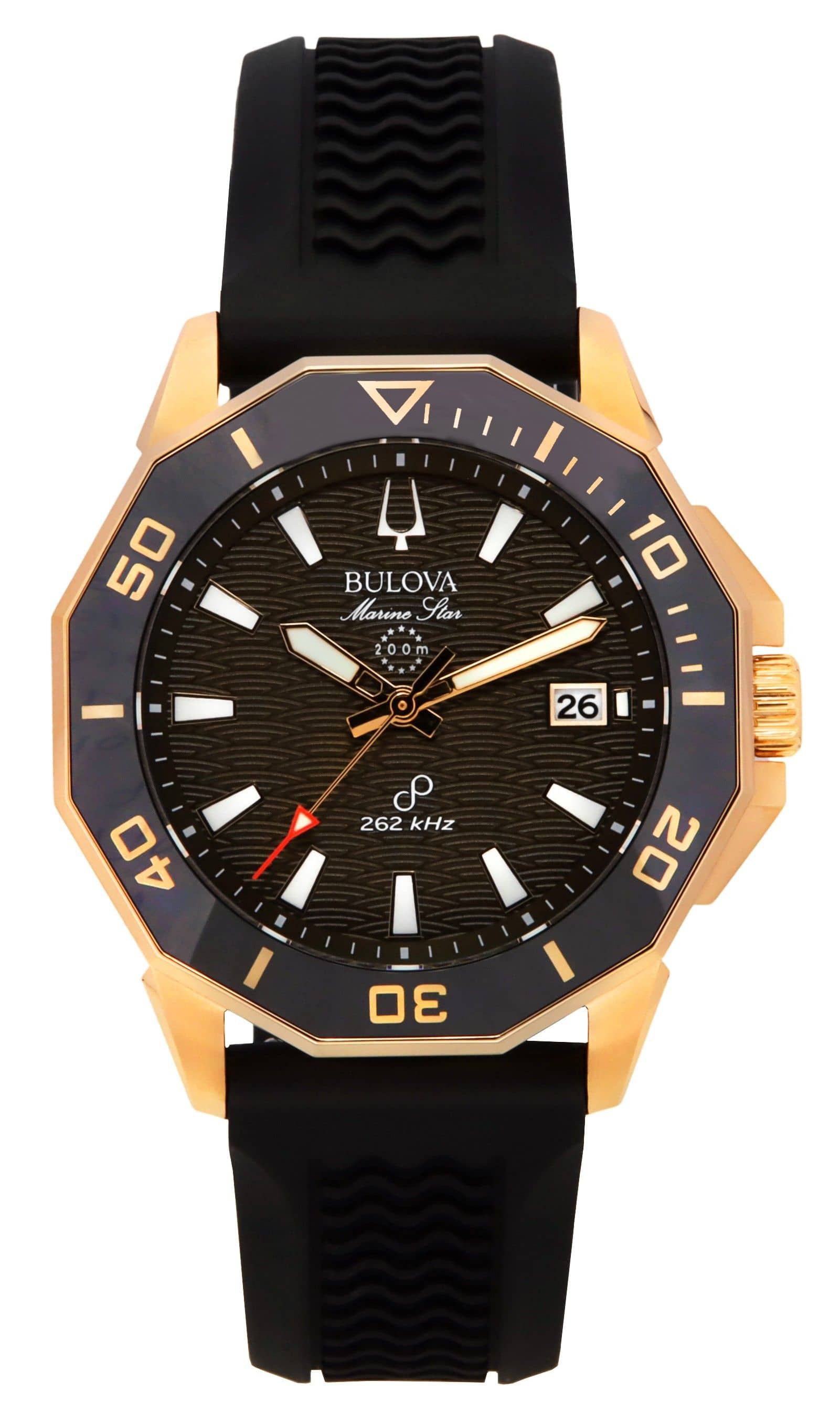 Bulova - Marine Star Black Silicone Strap Dial Precisionist Quartz Diver's 200M 98B421 Men's Watch - Brown